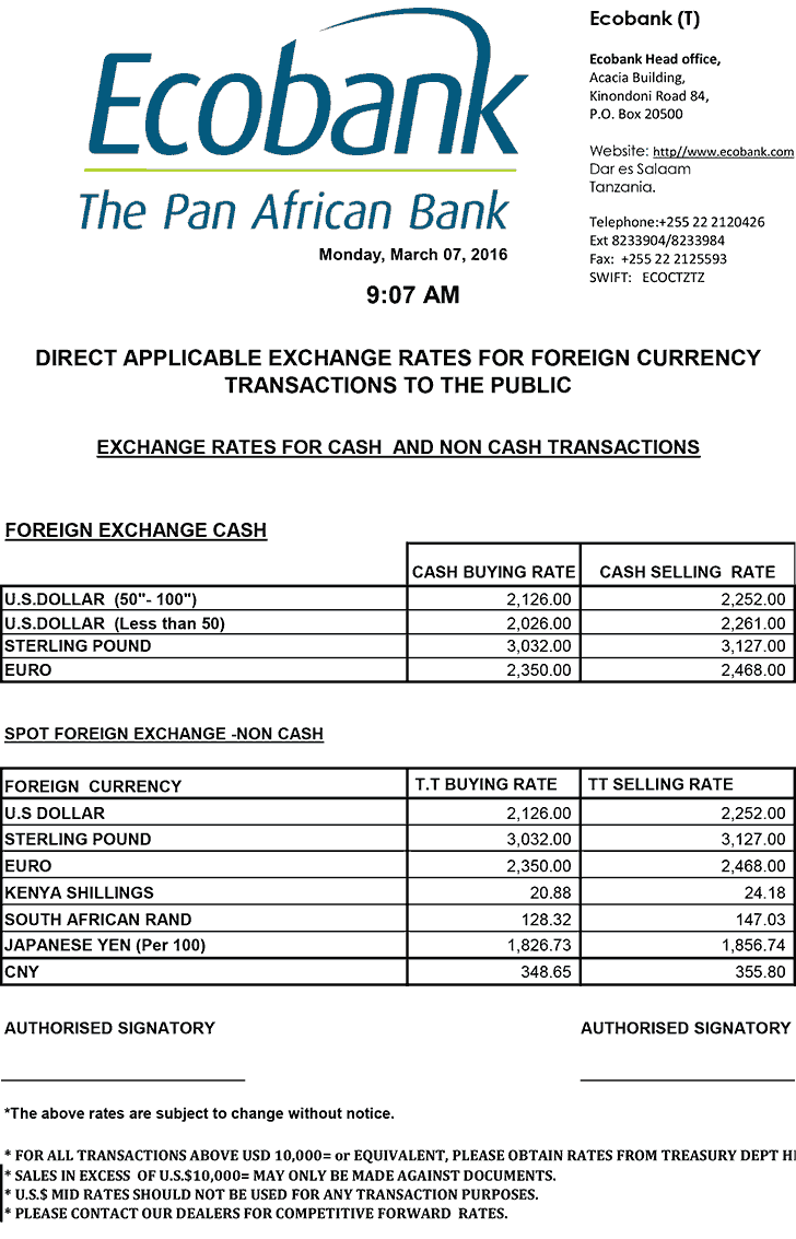 tanzania-Exchange-Rates-forex-Ecobank-7-march-2016
