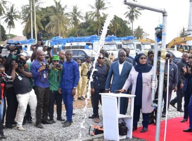 Tanzania’s President Samia Suluhu Hassan laying the foundation stone for the Kigamboni-Kimbiji water project