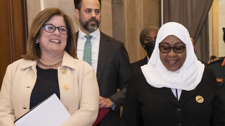 Tanzania President Samia Suluhu Hassan with US Chamber of Commerce CEO Suzanne Clark