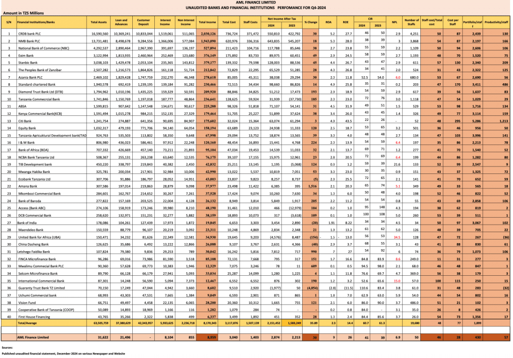 Tanzania unaudited banks results 2024
